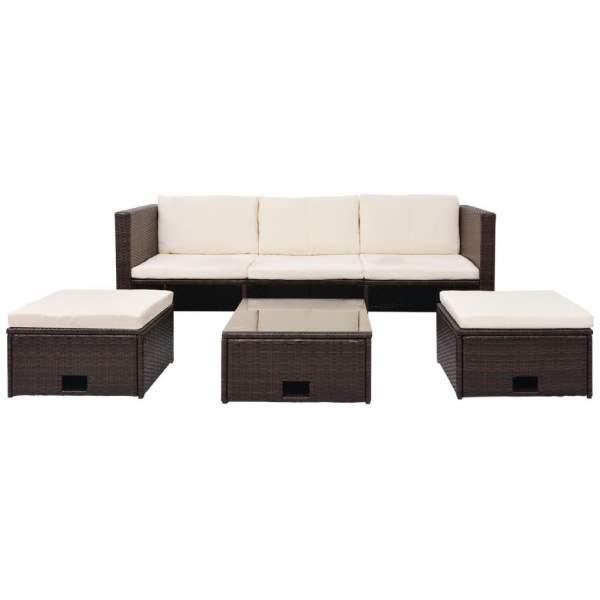  4-tlg. Garten-Lounge-Set mit Auflagen Poly Rattan Braun