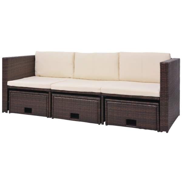  4-tlg. Garten-Lounge-Set mit Auflagen Poly Rattan Braun