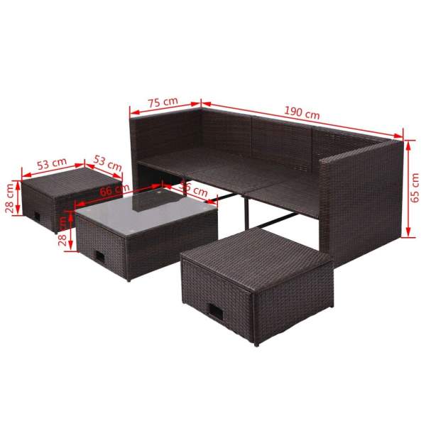 4-tlg. Garten-Lounge-Set mit Auflagen Poly Rattan Braun
