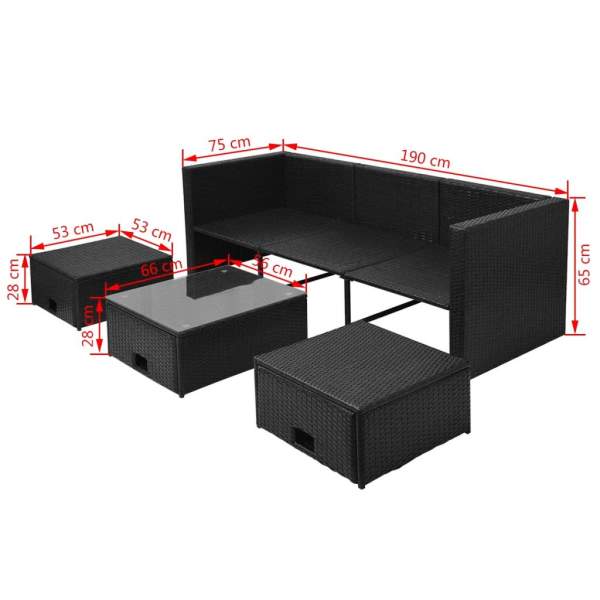  4-tlg. Garten-Lounge-Set mit Auflagen Poly Rattan Schwarz