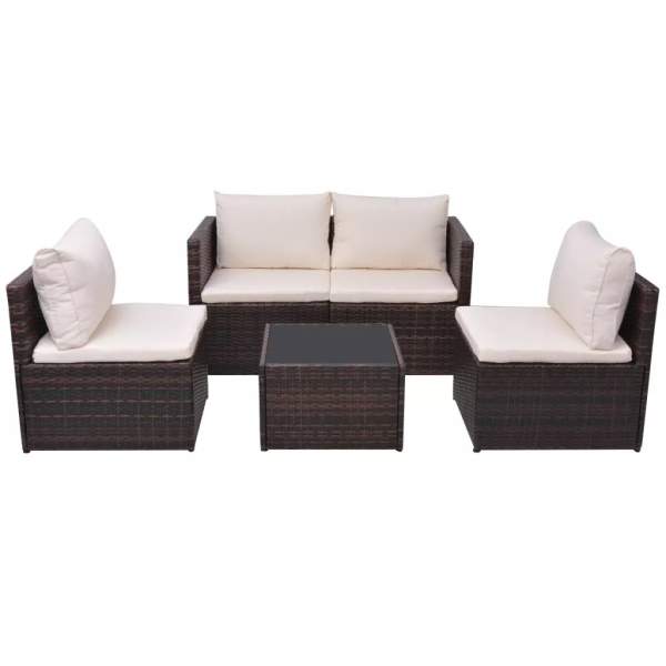  5-tlg. Garten-Lounge-Set mit Auflagen Poly Rattan Braun