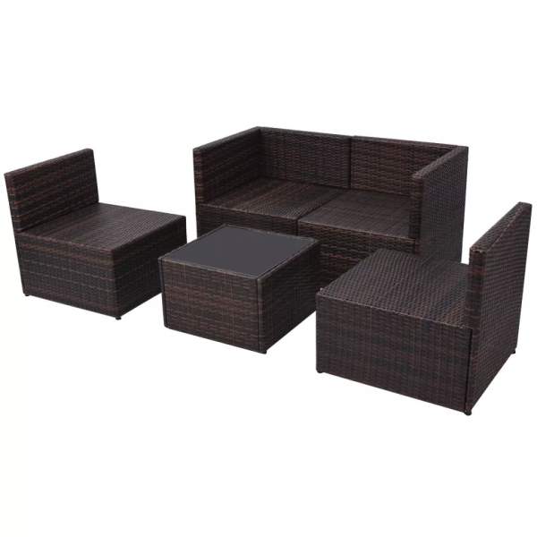  5-tlg. Garten-Lounge-Set mit Auflagen Poly Rattan Braun