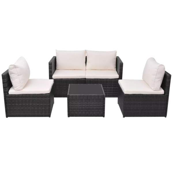 5-tlg. Garten-Lounge-Set mit Auflagen Poly Rattan Schwarz