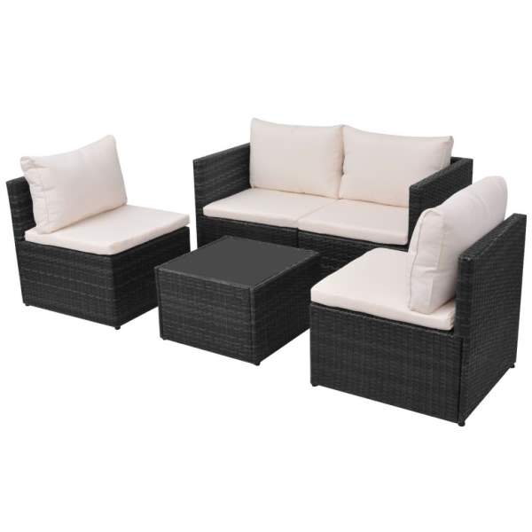  5-tlg. Garten-Lounge-Set mit Auflagen Poly Rattan Schwarz