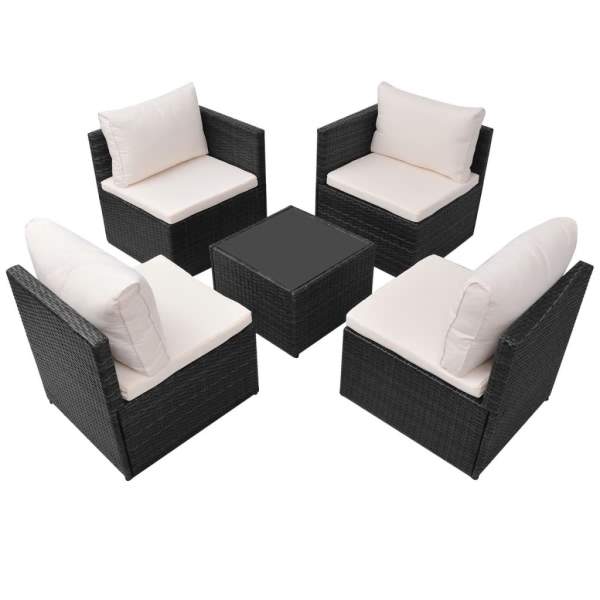  5-tlg. Garten-Lounge-Set mit Auflagen Poly Rattan Schwarz