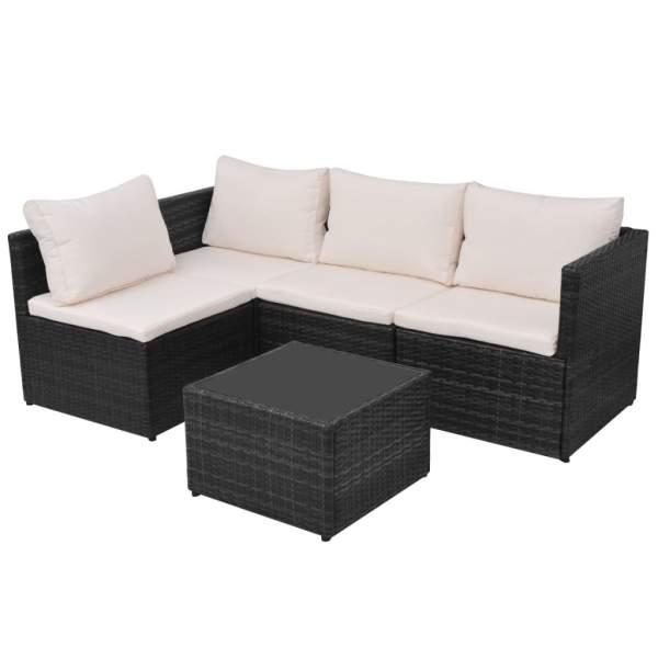  5-tlg. Garten-Lounge-Set mit Auflagen Poly Rattan Schwarz