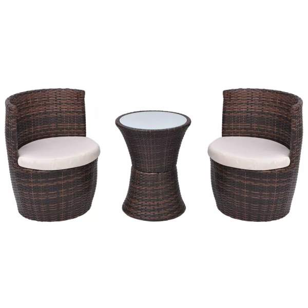  3-tlg. Bistro-Set mit Auflagen Poly Rattan Braun