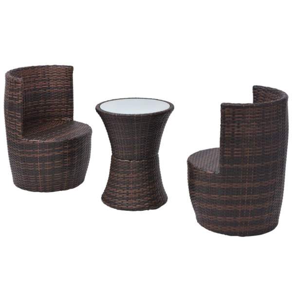  3-tlg. Bistro-Set mit Auflagen Poly Rattan Braun