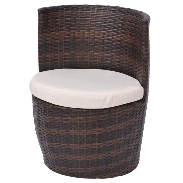  3-tlg. Bistro-Set mit Auflagen Poly Rattan Braun