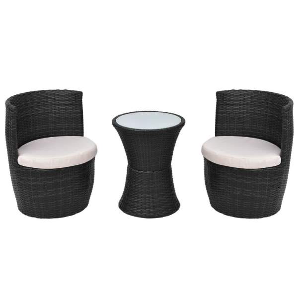  3-tlg. Bistro-Set mit Auflagen Poly Rattan Schwarz