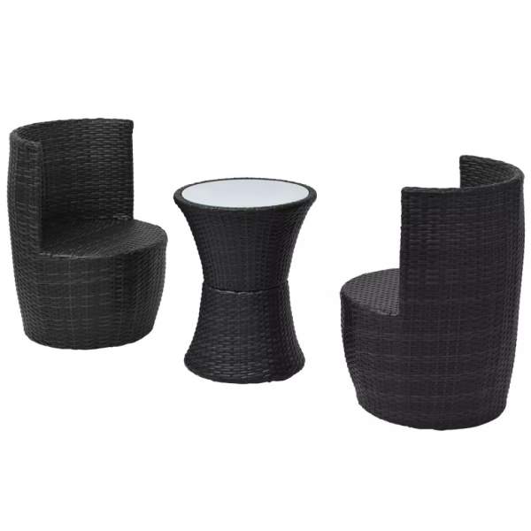  3-tlg. Bistro-Set mit Auflagen Poly Rattan Schwarz