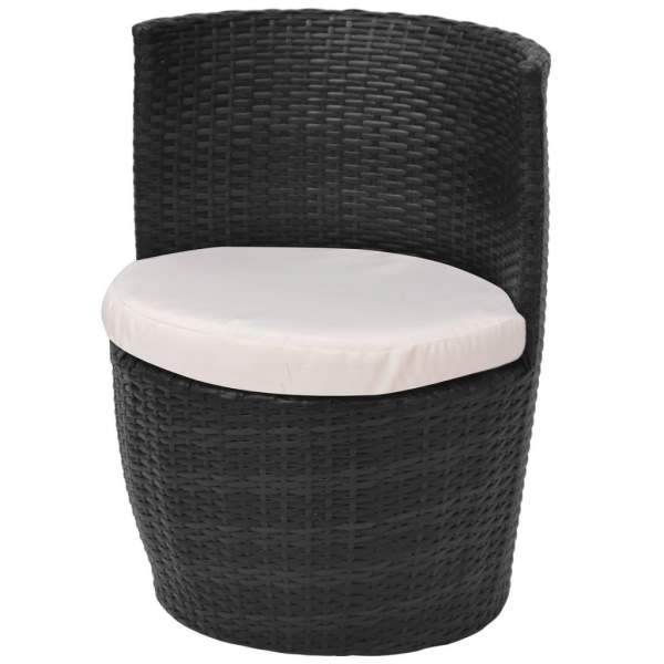  3-tlg. Bistro-Set mit Auflagen Poly Rattan Schwarz