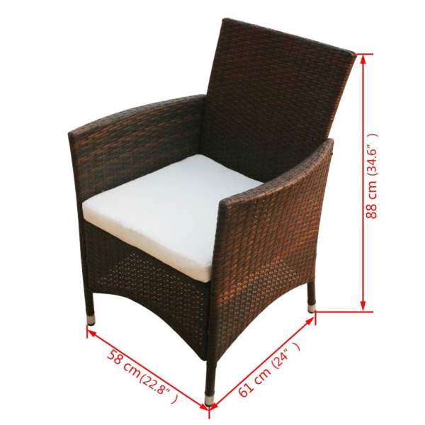  9-tlg. Garten-Essgruppe mit Auflagen Poly Rattan Braun