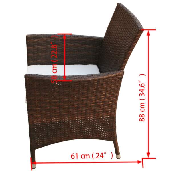  7-tlg. Garten-Essgruppe mit Auflagen Poly Rattan Braun