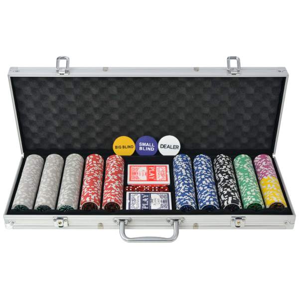  Poker Set mit 500 Laserchips Aluminium