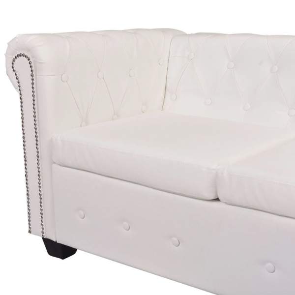  Chesterfield Sofa 5-Sitzer Kunstleder Weiß