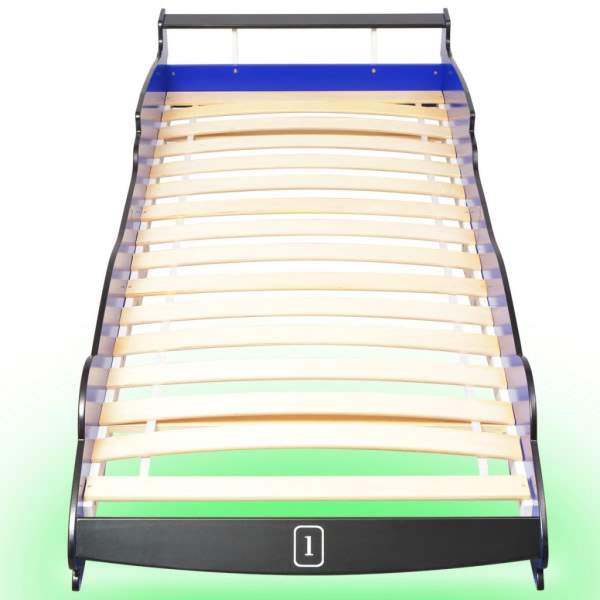  Kinderbett mit LED im Rennwagen-Design 90 x 200 cm Blau