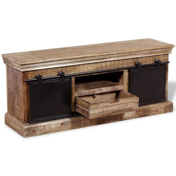  TV-Schrank mit 2 Schiebetüren Massivholz Mango 110x30x45 cm