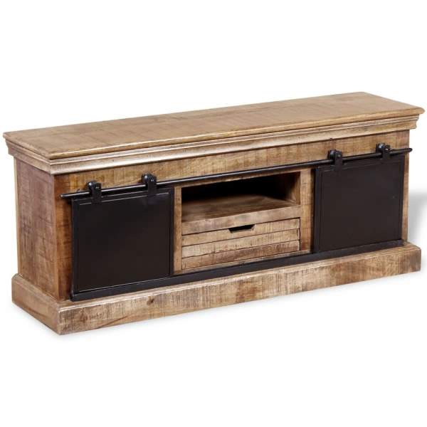  TV-Schrank mit 2 Schiebetüren Massivholz Mango 110x30x45 cm