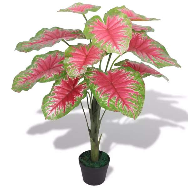  Künstliche Caladium Pflanze mit Topf 85 cm Rot und Grün