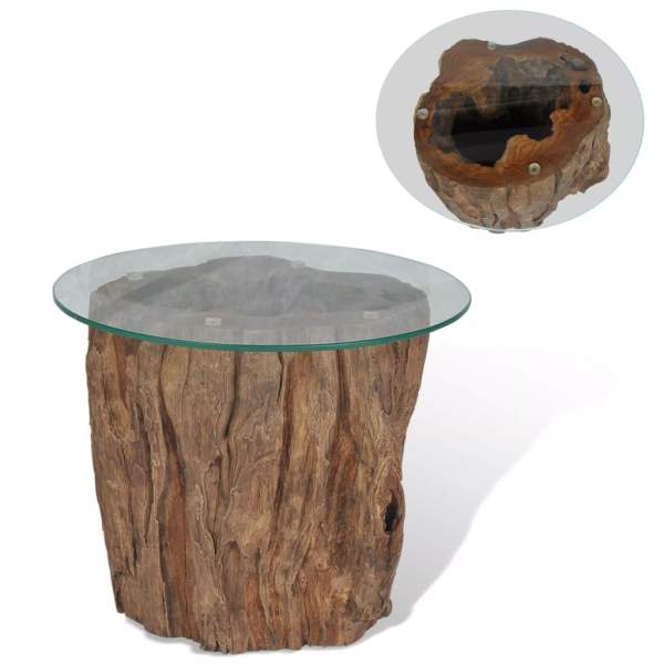  Couchtisch Teak Glas 50x40 cm