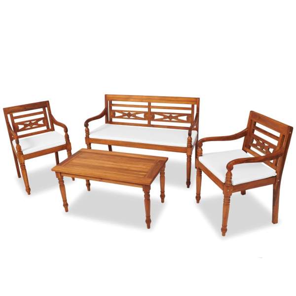  4-tlg. Garten-Lounge-Set mit Auflagen Massivholz Teak