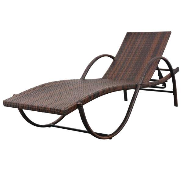  Sonnenliegen 2 Stk. mit Tisch Poly Rattan Braun