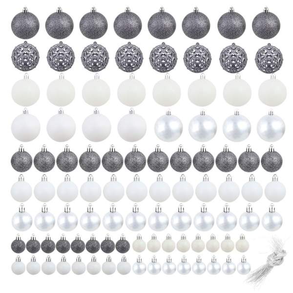  100-tlg. Weihnachtskugel-Set 3/4/6 cm Weiß/Grau