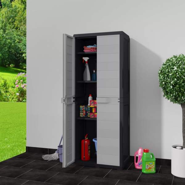  Gartenschrank mit 3 Böden Schwarz und Grau
