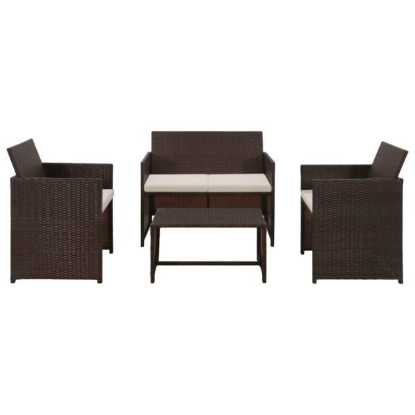  4-tlg. Garten-Lounge-Set mit Auflagen Poly Rattan Braun