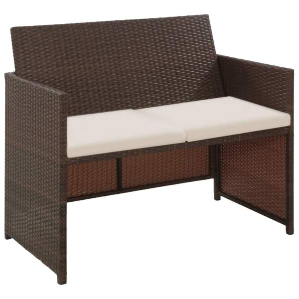  4-tlg. Garten-Lounge-Set mit Auflagen Poly Rattan Braun