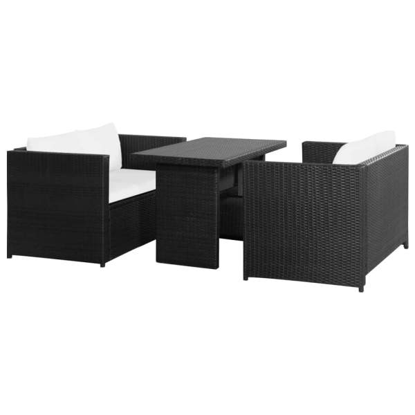  3-tlg. Garten-Lounge-Set mit Auflagen Poly Rattan Schwarz