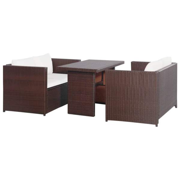  3-tlg. Bistro-Set mit Auflagen Poly Rattan Braun