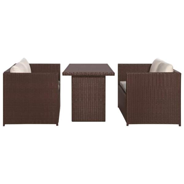  3-tlg. Bistro-Set mit Auflagen Poly Rattan Braun