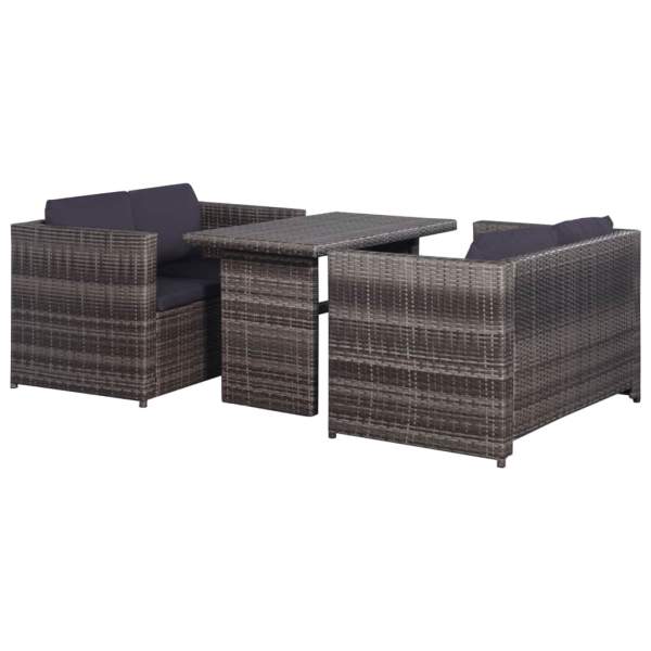  3-tlg. Bistro-Set mit Auflagen Poly Rattan Grau