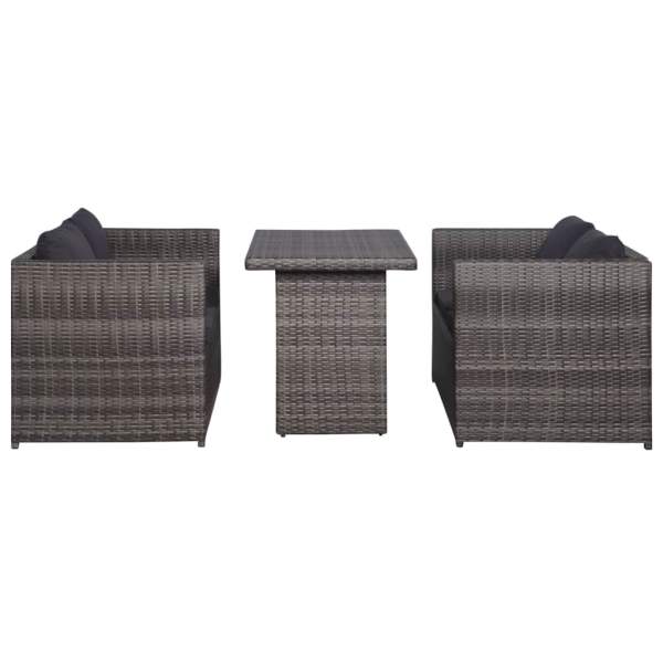  3-tlg. Bistro-Set mit Auflagen Poly Rattan Grau