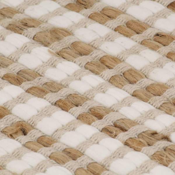  Handgewebter Teppich Jute Stoff 120 x 180 cm Natur und Weiß