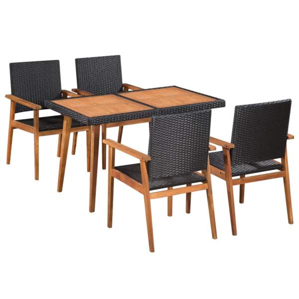  5-tlg. Garten-Essgruppe Poly Rattan Schwarz und Braun