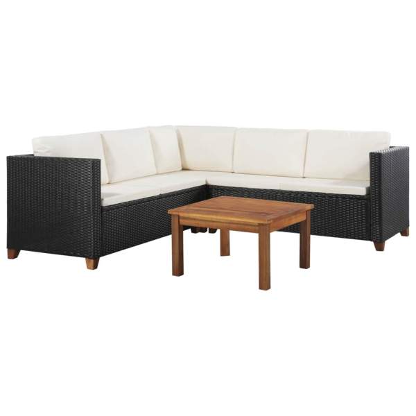  4-tlg. Garten-Lounge-Set mit Auflagen Poly Rattan Schwarz