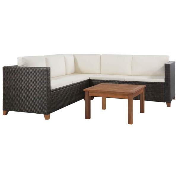  4-tlg. Garten-Lounge-Set mit Kissen Poly-Rattan Braun