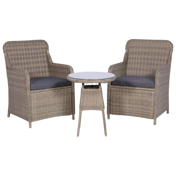  3-tlg. Bistro-Set mit Kissen Poly Rattan Braun