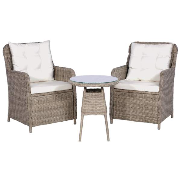  3-tlg. Bistro-Set mit Auflagen und Kissen Poly Rattan Braun