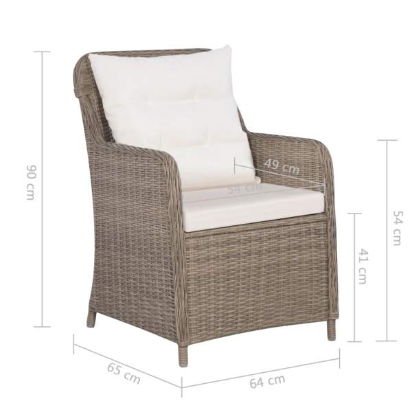  3-tlg. Bistro-Set mit Auflagen und Kissen Poly Rattan Braun