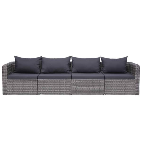  4-tlg. Garten-Sofagarnitur mit Kissen Grau Poly Rattan