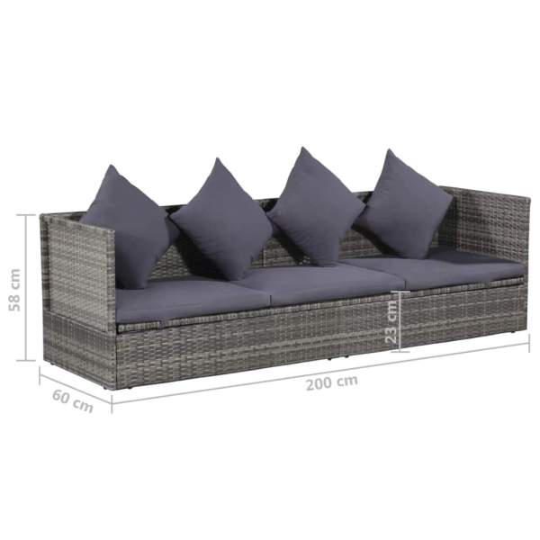  Garten-Sofabett 200x60 cm Poly Rattan Grau