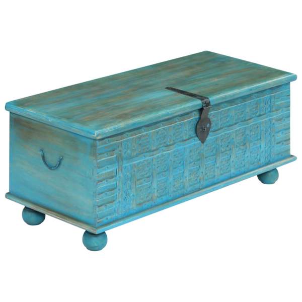  Aufbewahrungstruhe Massivholz Mango Blau 100x40x41 cm