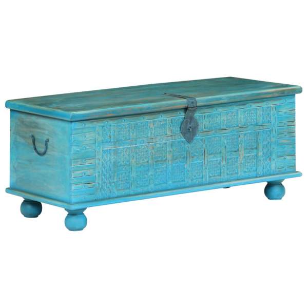  Aufbewahrungstruhe Massivholz Mango Blau 100x40x41 cm