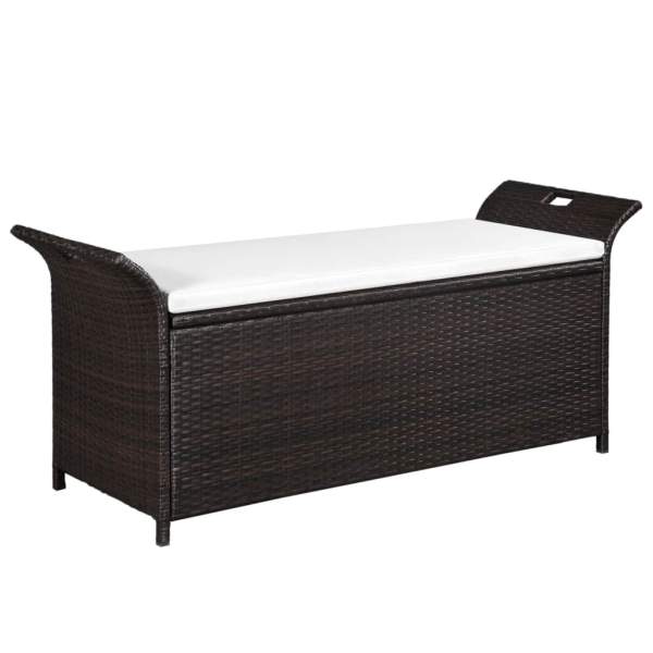  Truhenbank mit Polster 138 cm Poly Rattan Braun