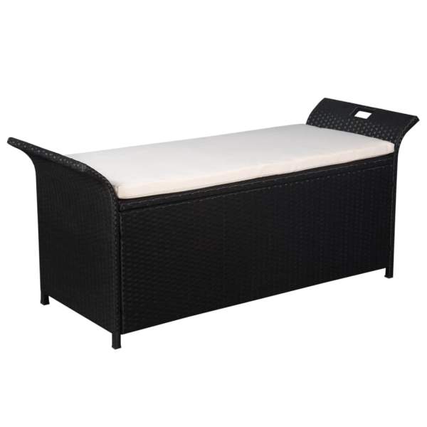  Truhenbank mit Polster 138 cm Poly Rattan Schwarz