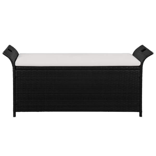  Truhenbank mit Polster 138 cm Poly Rattan Schwarz